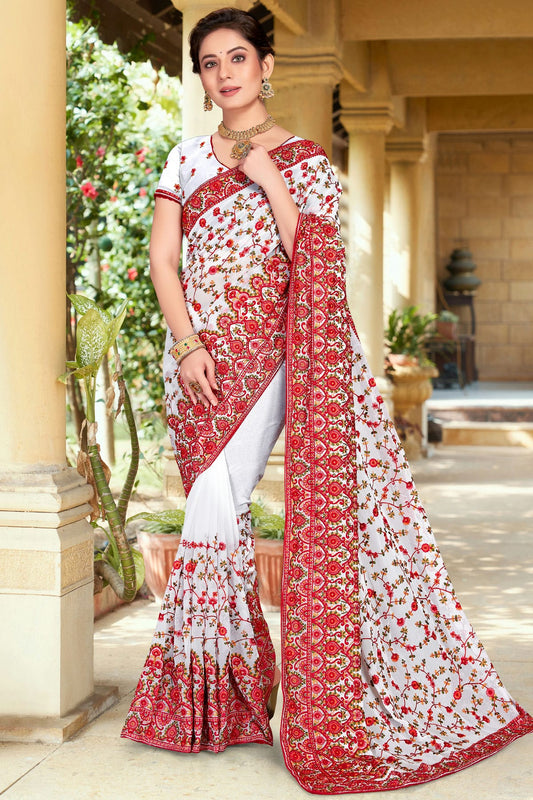 White Colour Georgette Designer Saree