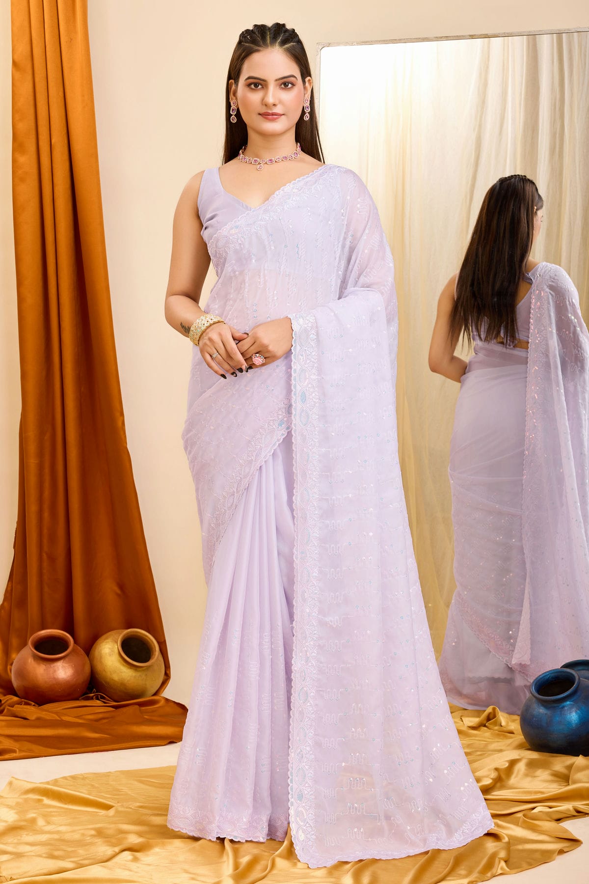 White Colour Georgette Saree