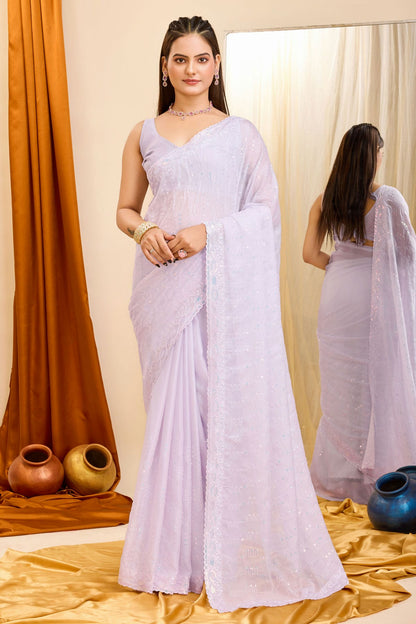 White Colour Georgette Saree