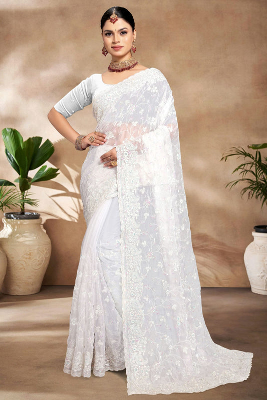 White Colour Jimmy Choo Silk Designer Saree