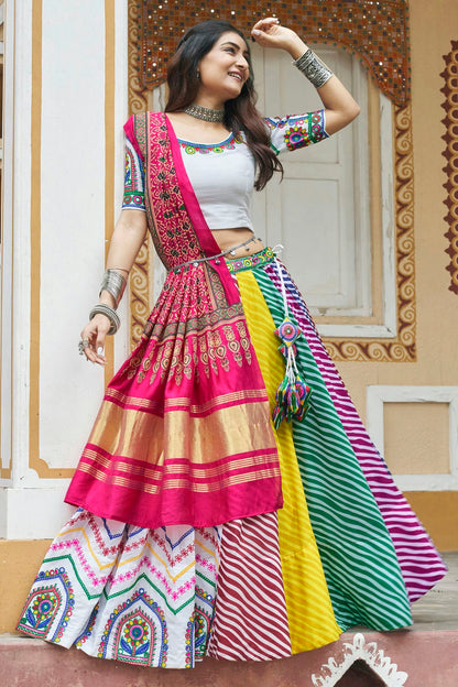 White Colour Maslin Cotton Navratri Lehenga