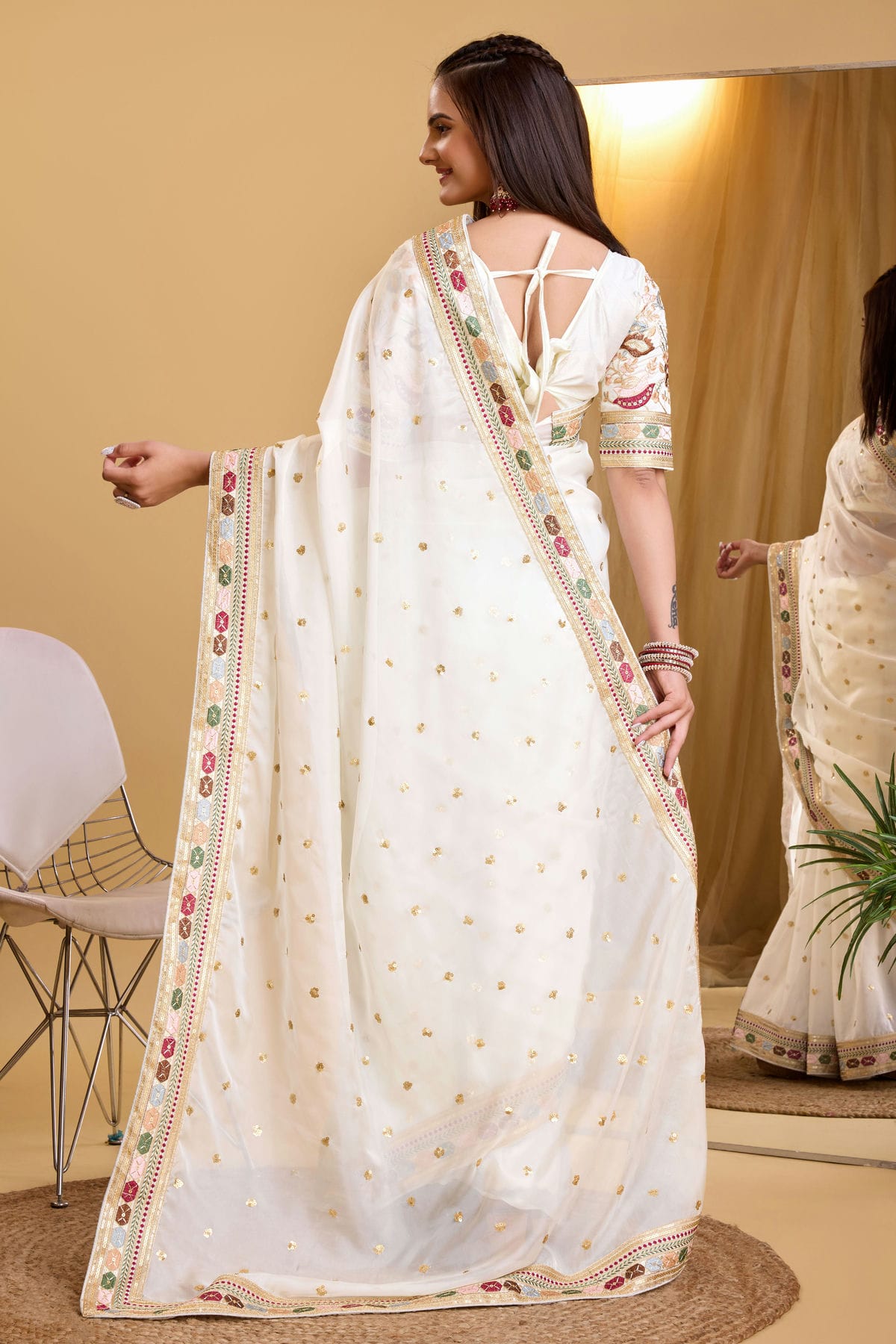 White Colour Organza Saree