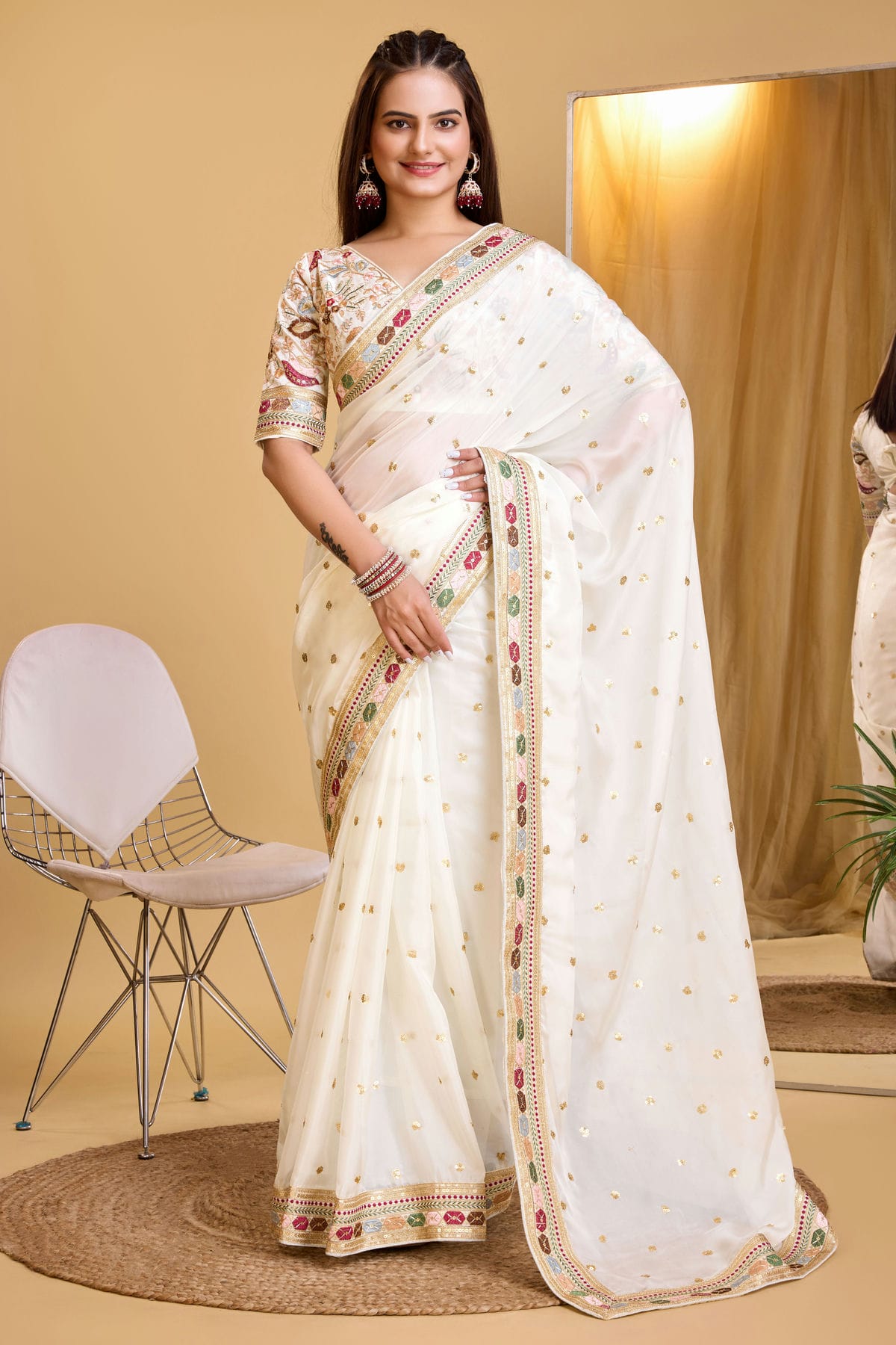 White Colour Organza Saree