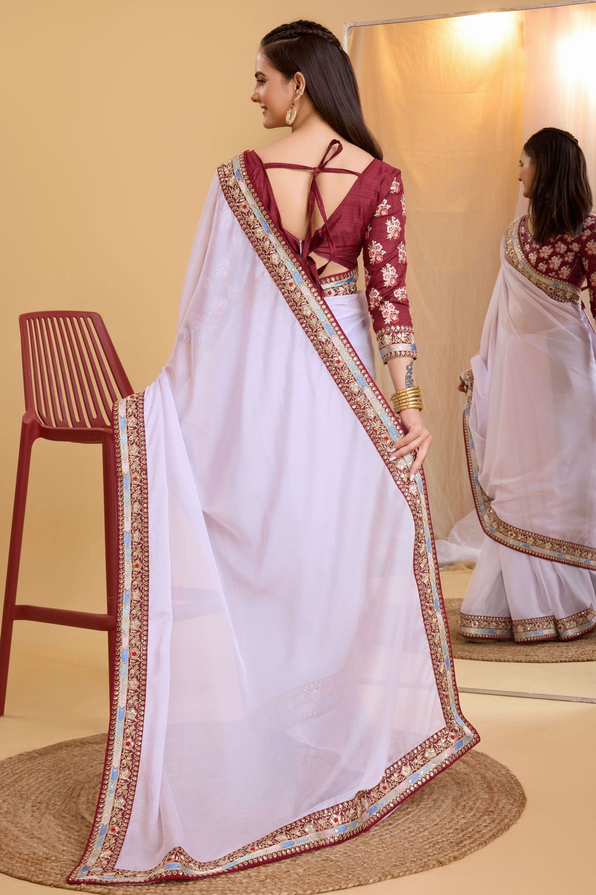 White Colour Organza Saree