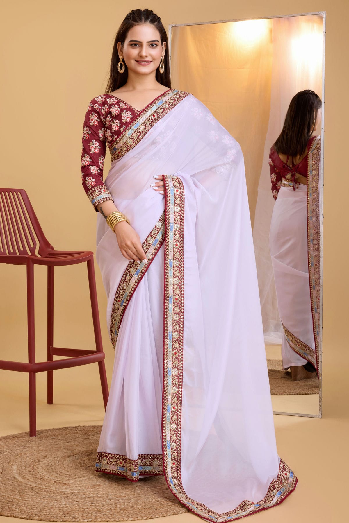 White Colour Organza Saree