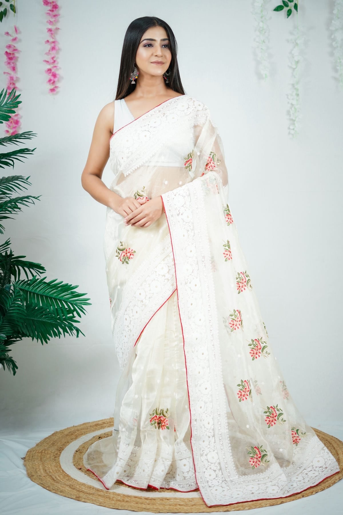 White Colour Organza Saree