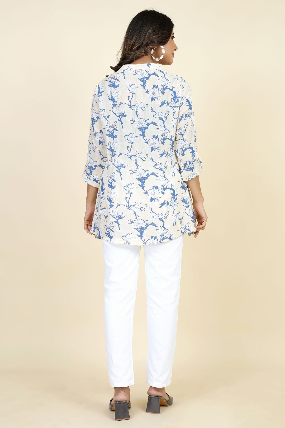 White Colour Rayon Printed Work Readymade Top