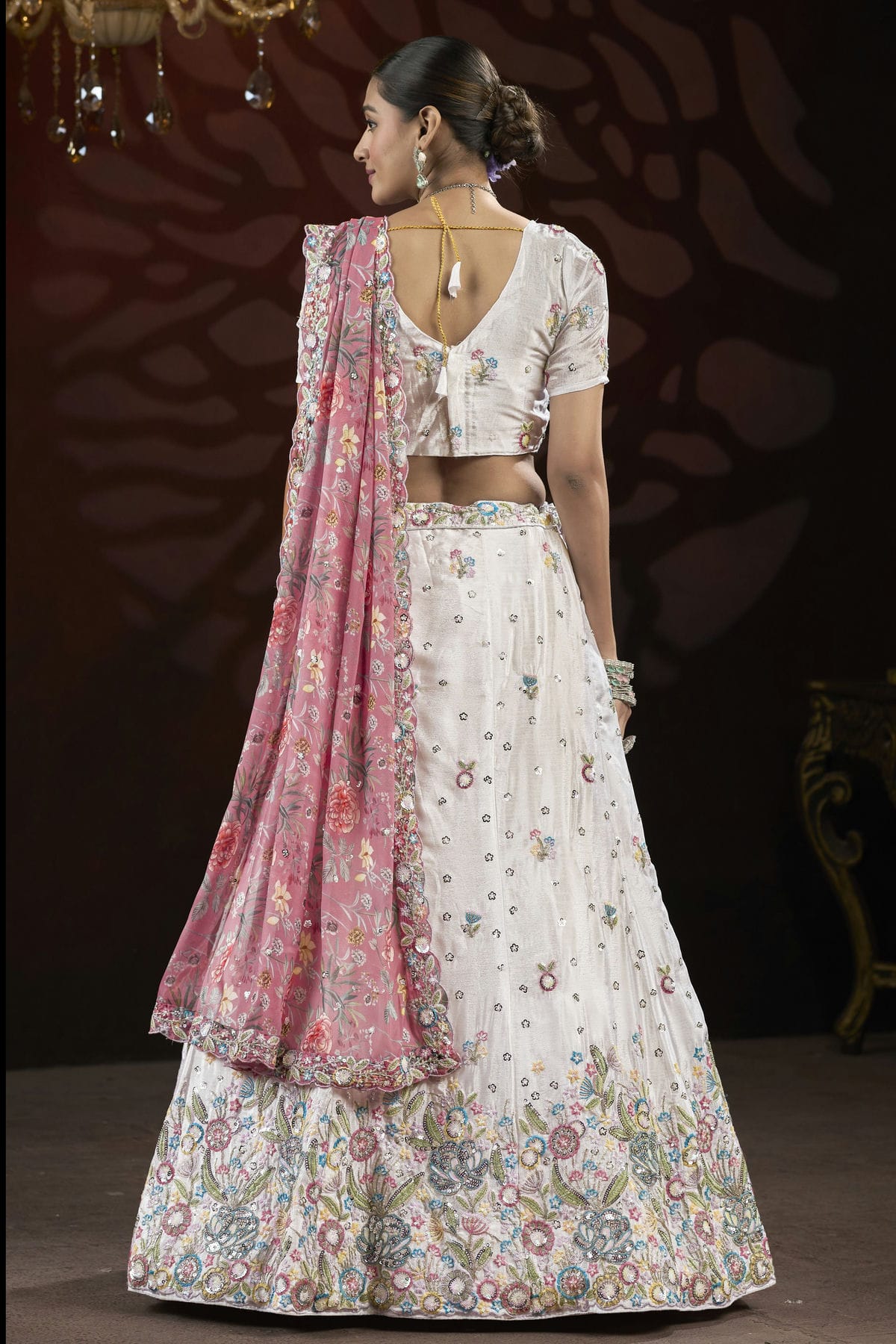 White Colour Semi Stitched Chinon Lehenga Choli VSLC1112516