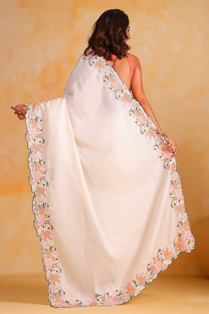 White Colour Tussar Silk Saree