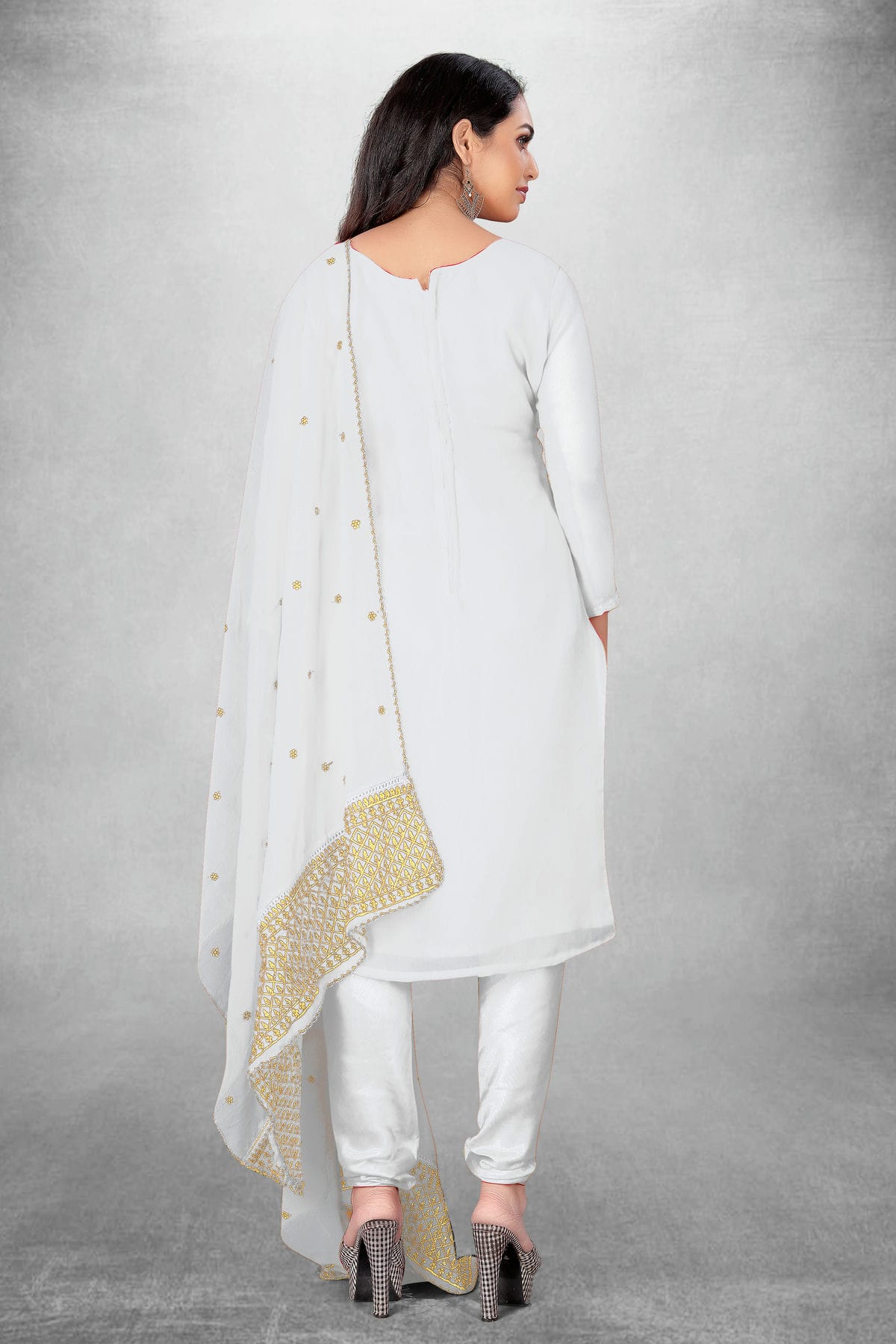 White Colour Unstitched Georgette Churidar Suit