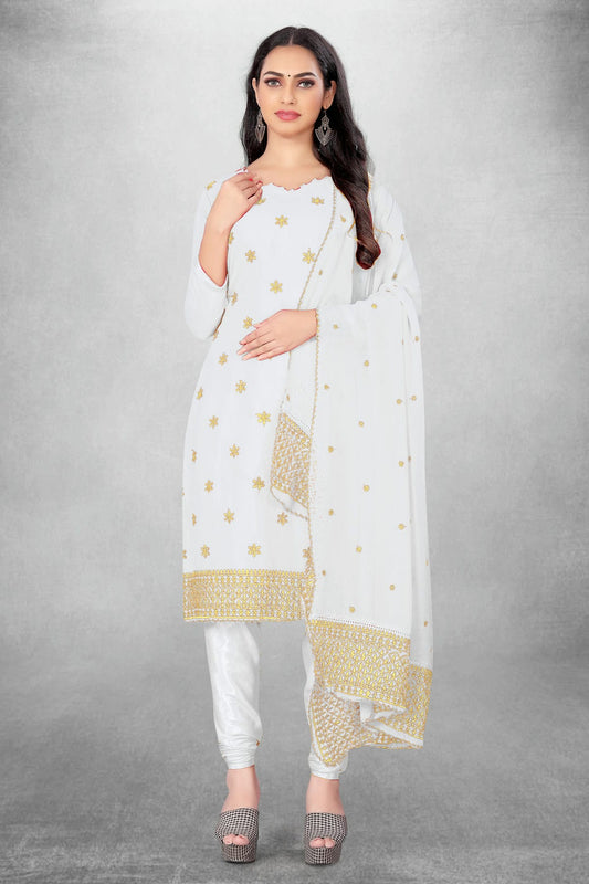 White Colour Unstitched Georgette Churidar Suit