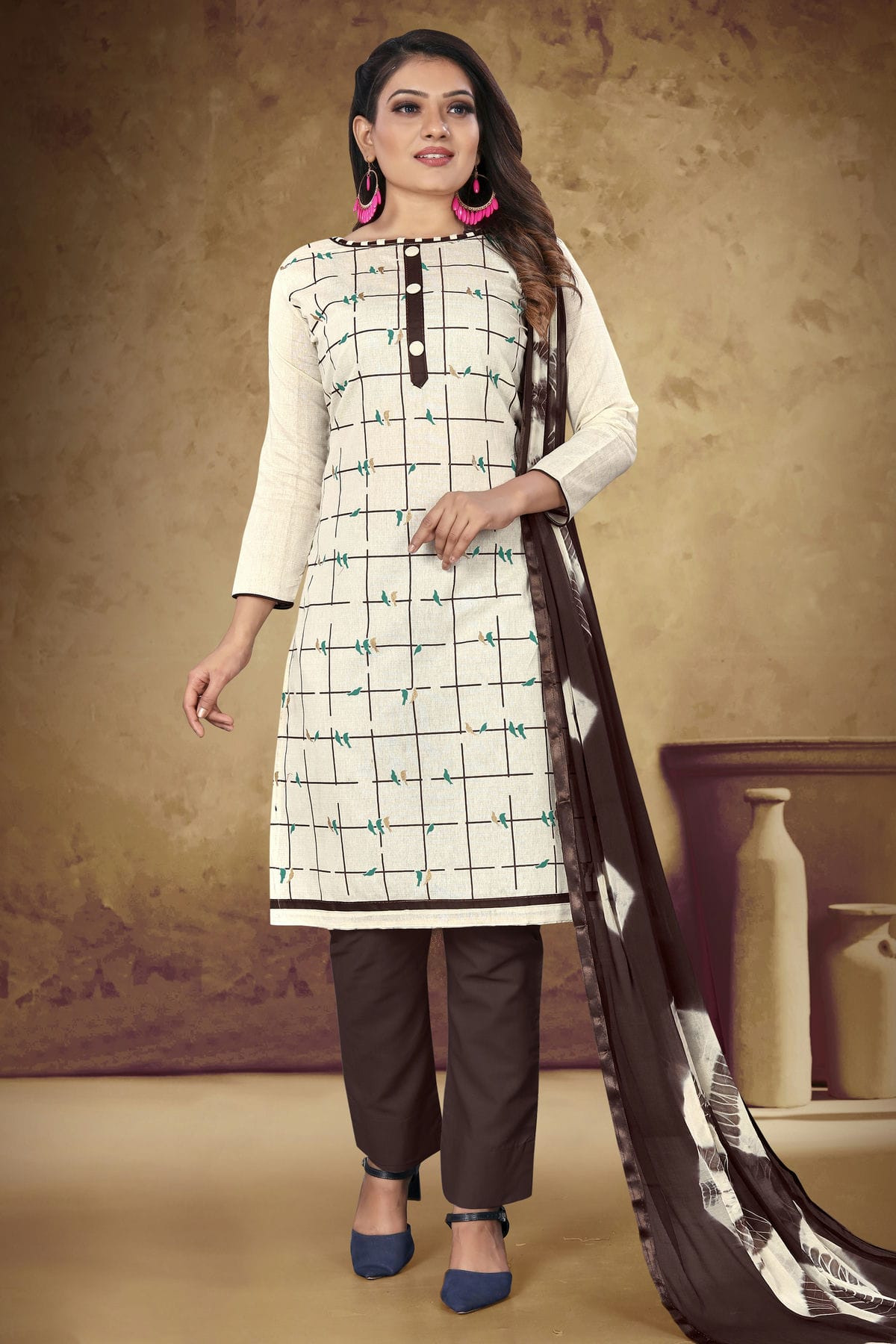 White Colour Unstitched Khadi Cotton Pant Style Suit