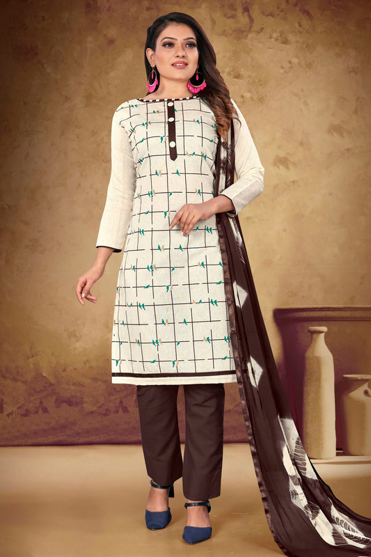 White Colour Unstitched Khadi Cotton Pant Style Suit