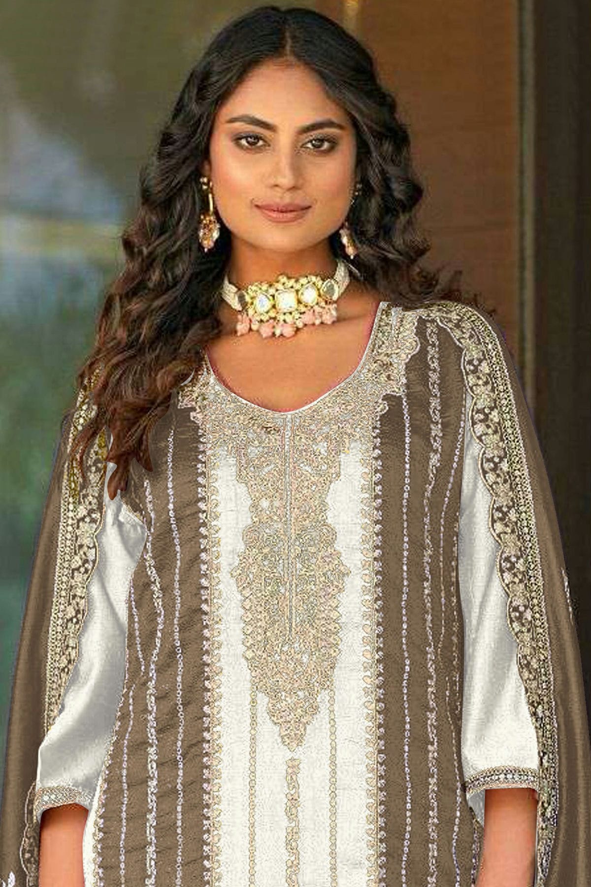 White Colour Vichitra Silk Straight Suit