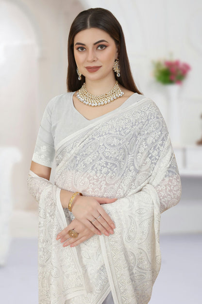 White Colour Georgette Saree