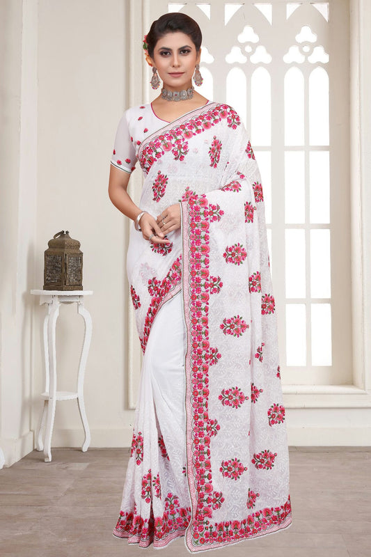 White Colour Georgette Saree