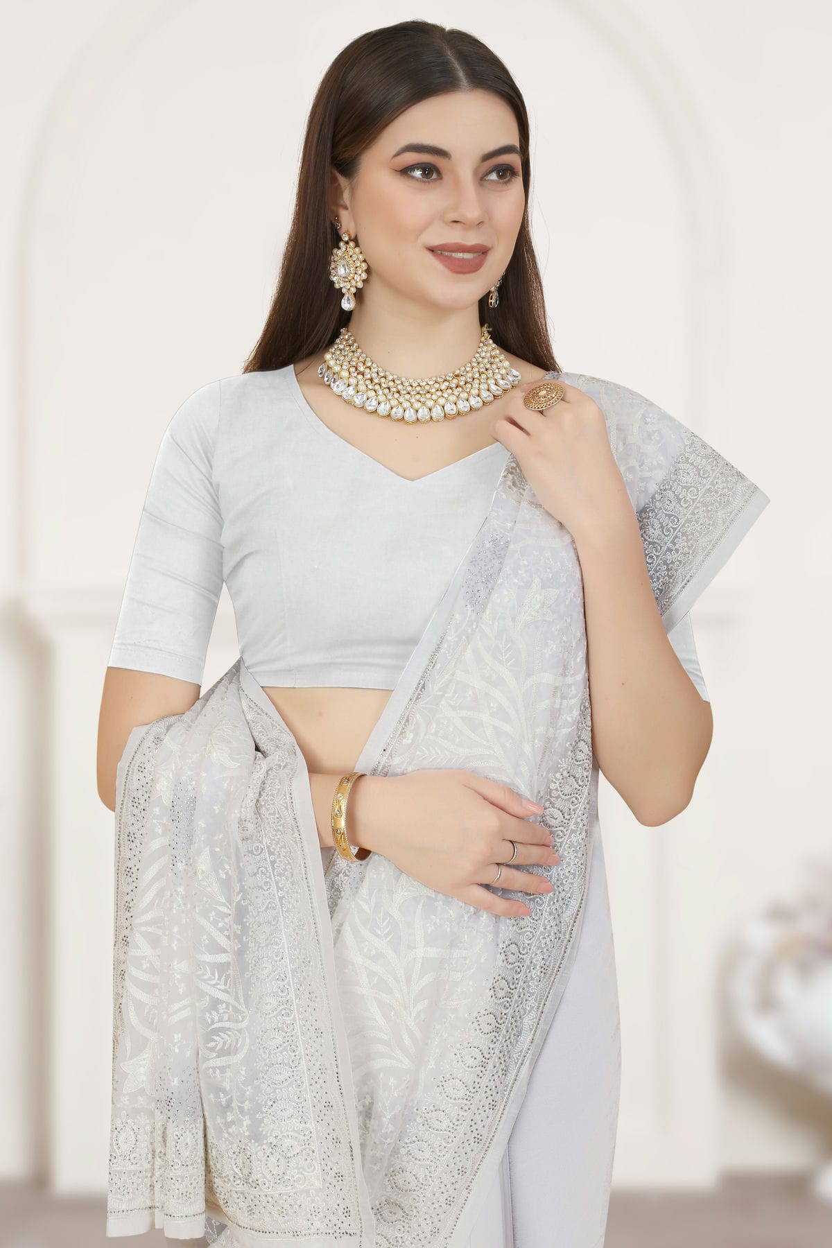 White Colour Georgette Saree