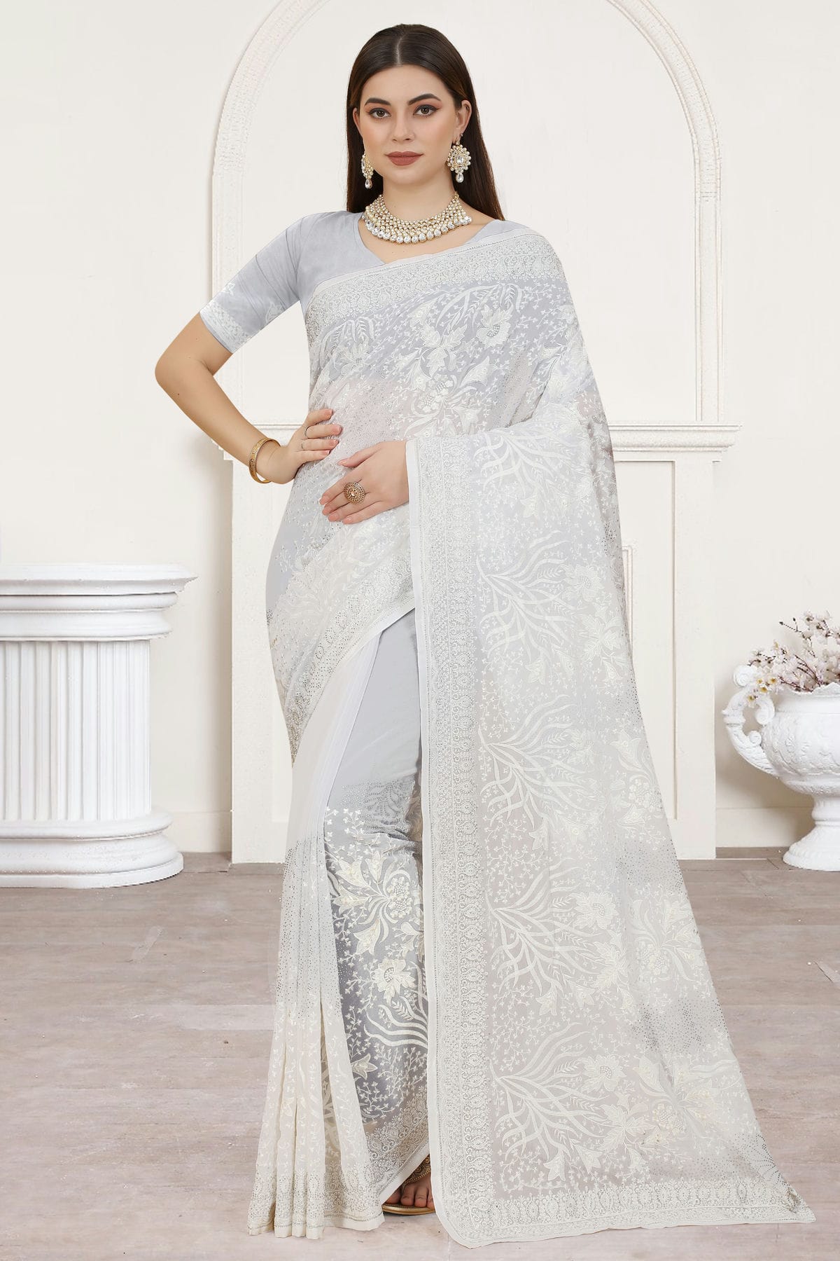 White Colour Georgette Saree