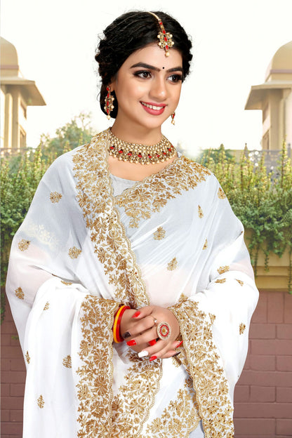 White Colour Georgette Saree