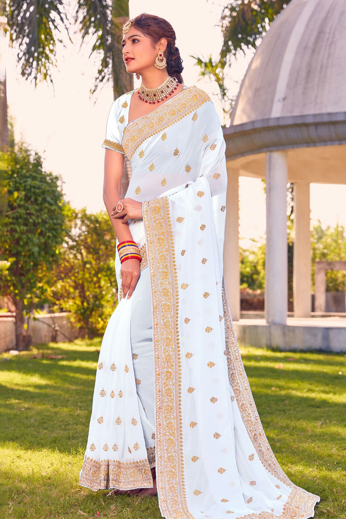 White Colour Georgette Saree