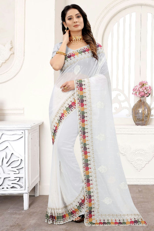 White Colour Georgette Saree