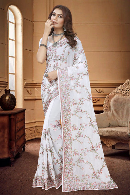 White Colour Georgette Saree