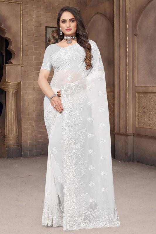 White Colour Georgette Saree