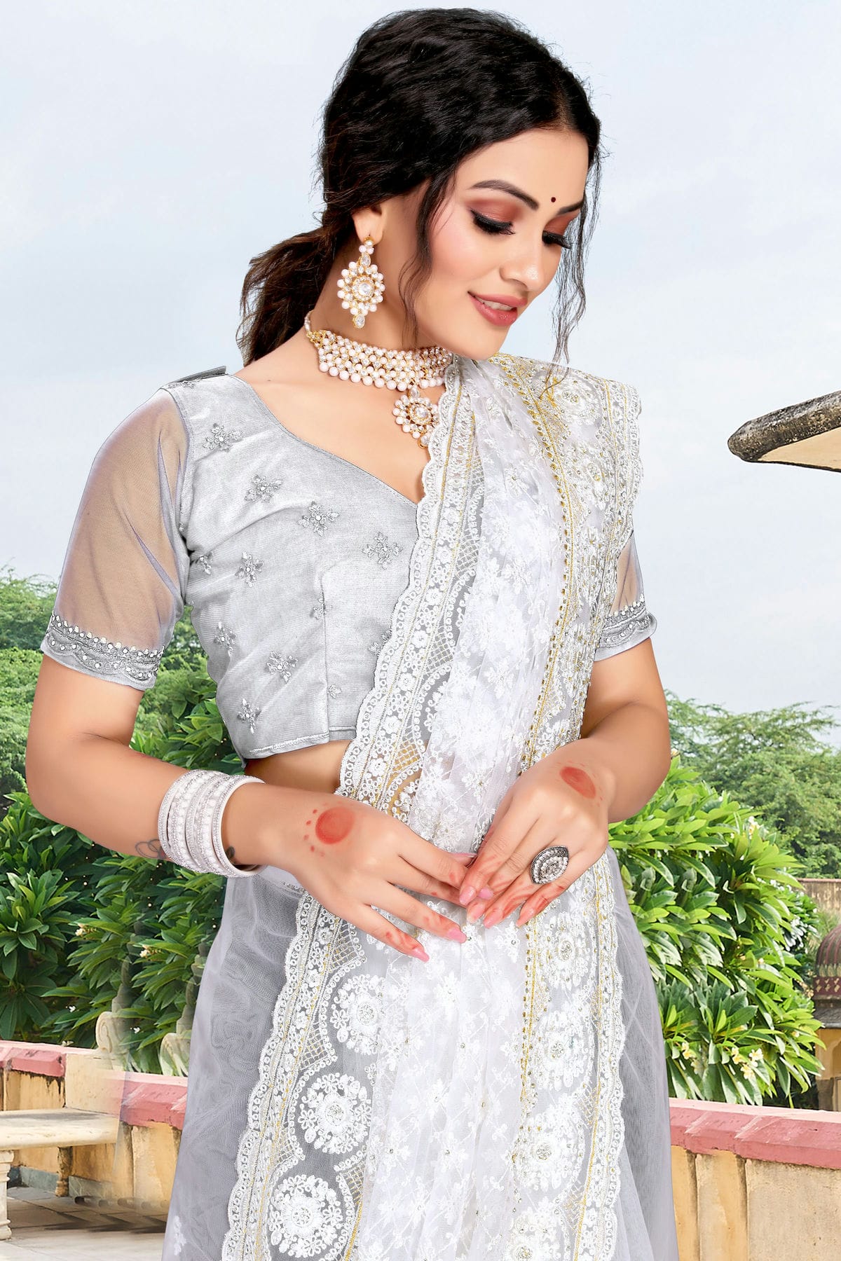 White Colour Net Saree