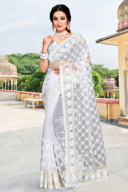 White Colour Net Saree