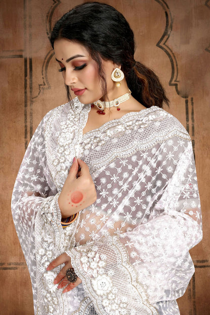 White Colour Net Saree VSSD1090755