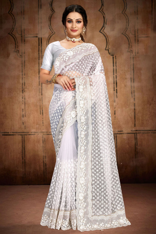 White Colour Net Saree