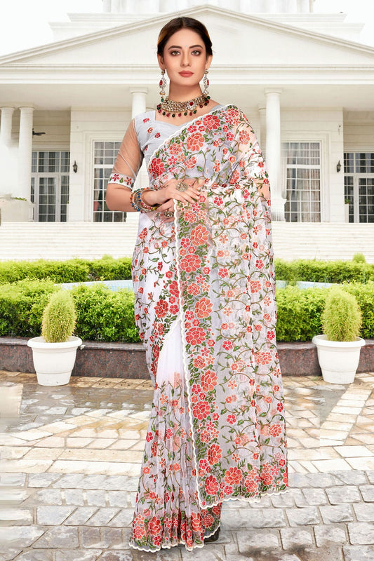 White Colour Net Saree