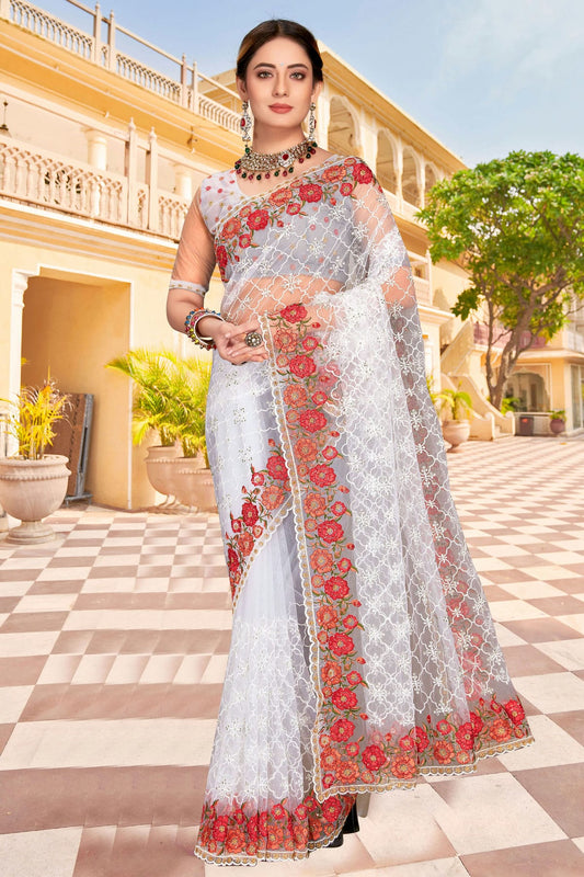 White Colour Net Saree