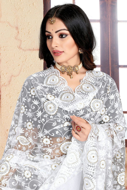 White Colour Net Saree