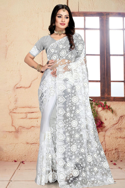 White Colour Net Saree