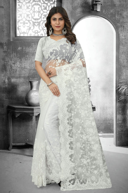 White Colour Net Saree