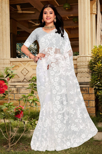 White Colour Net Saree