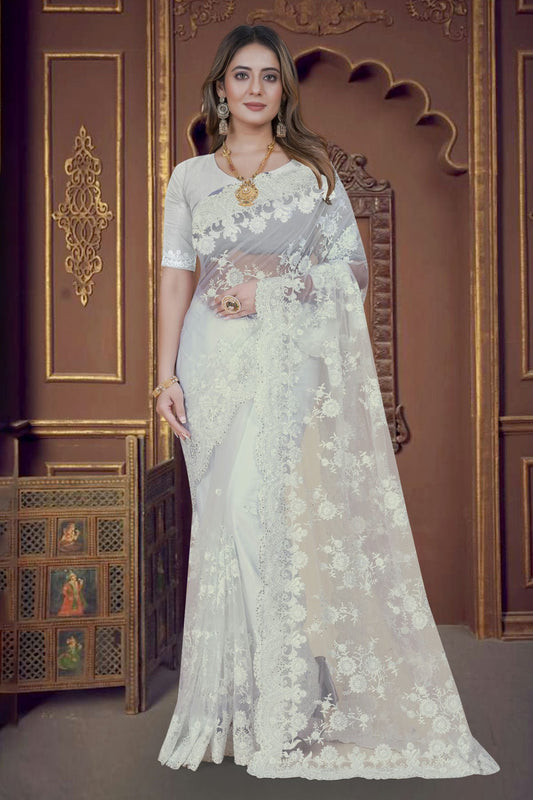 White Colour Net Saree