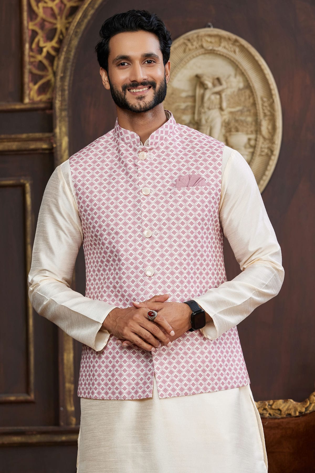 Wine Colour Art Silk Kurta Pajama With Jacket