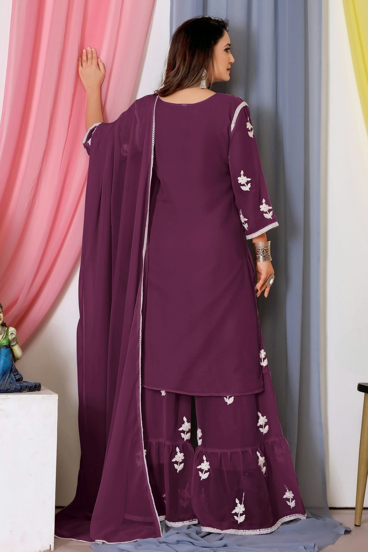 Wine Colour Bamber Georgette Sharara Suit