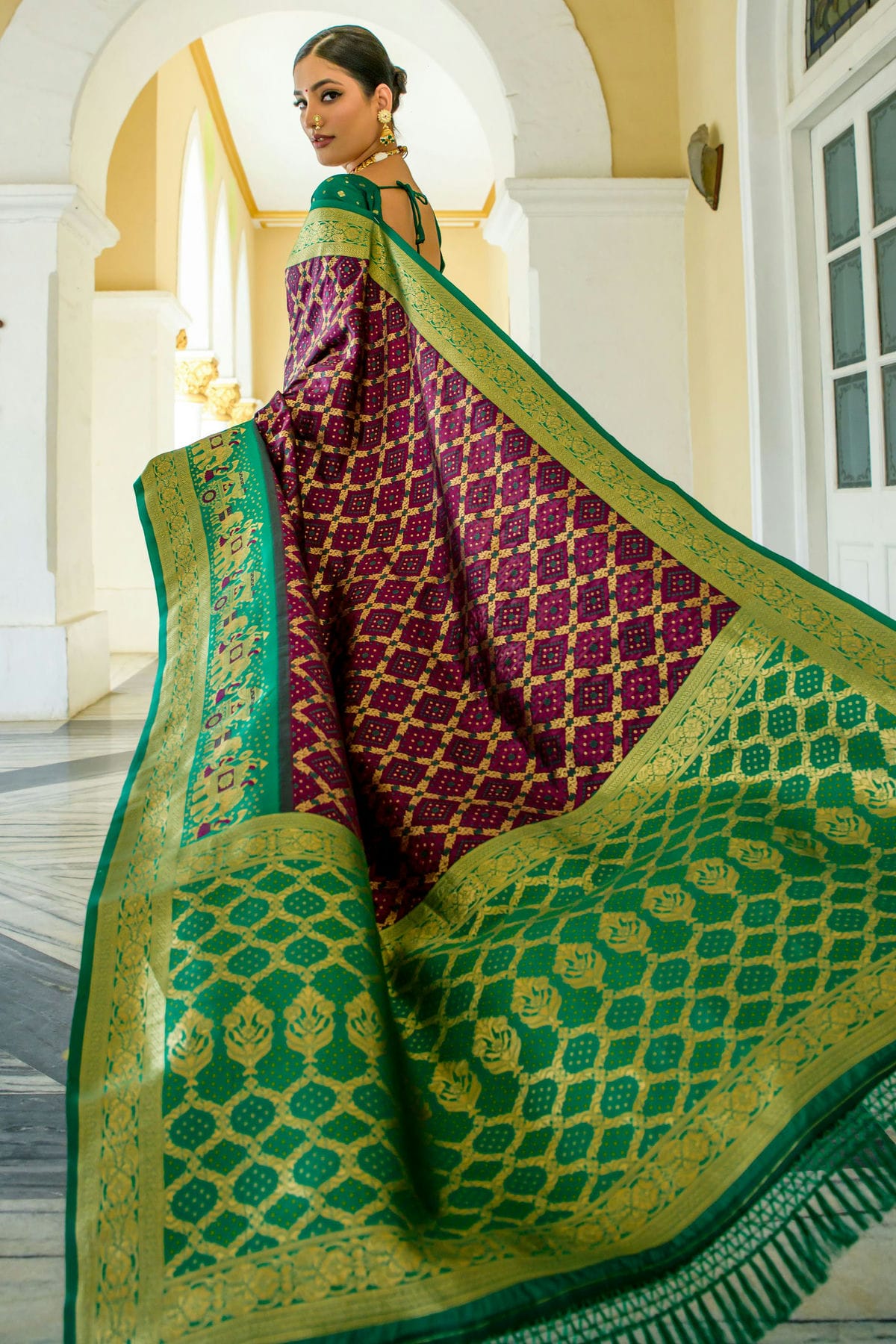 Wine Colour Banarasi Silk Saree