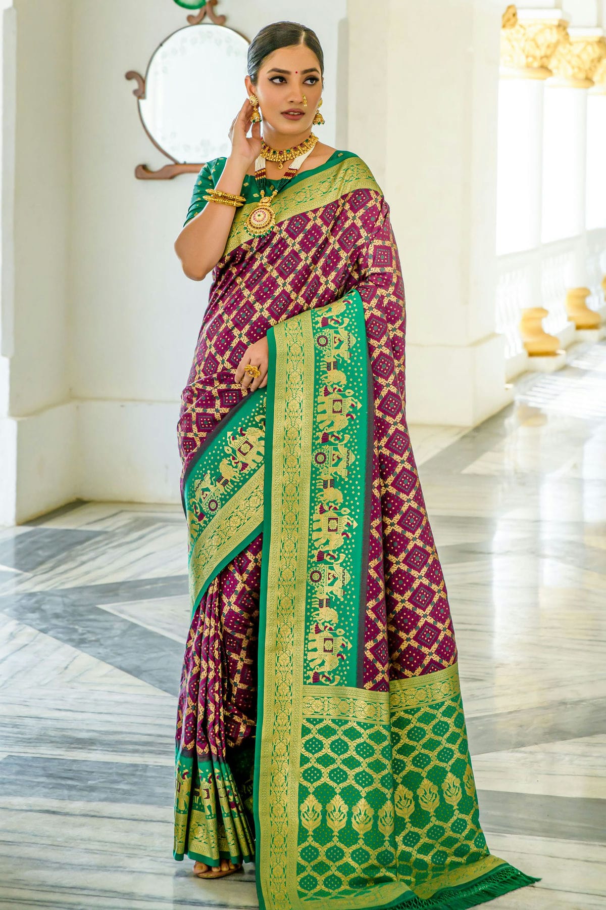 Wine Colour Banarasi Silk Saree