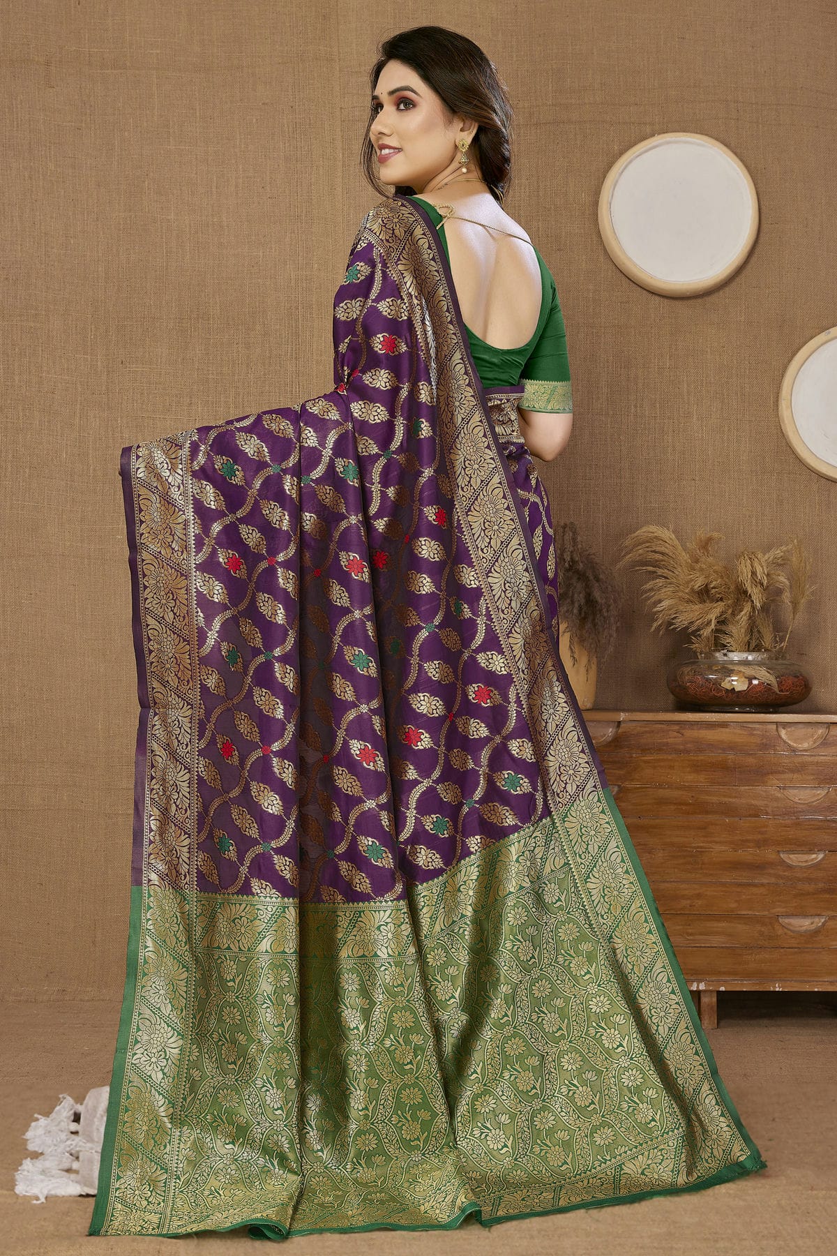 Wine Colour Banarasi Silk Saree