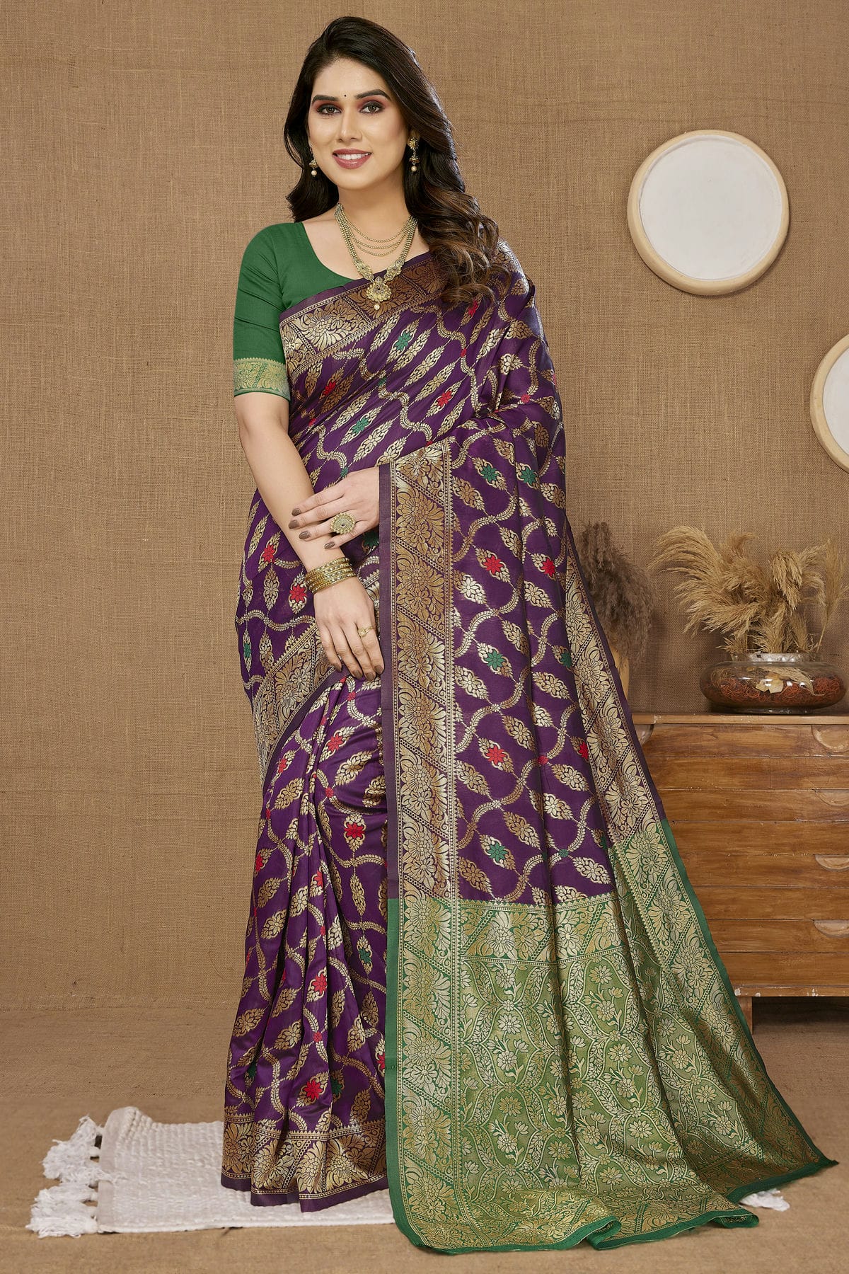 Wine Colour Banarasi Silk Saree