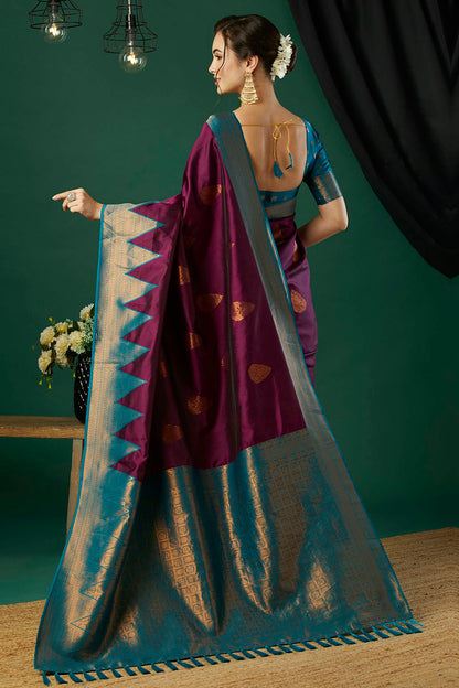 Wine Colour Banarasi Silk Traditional Saree