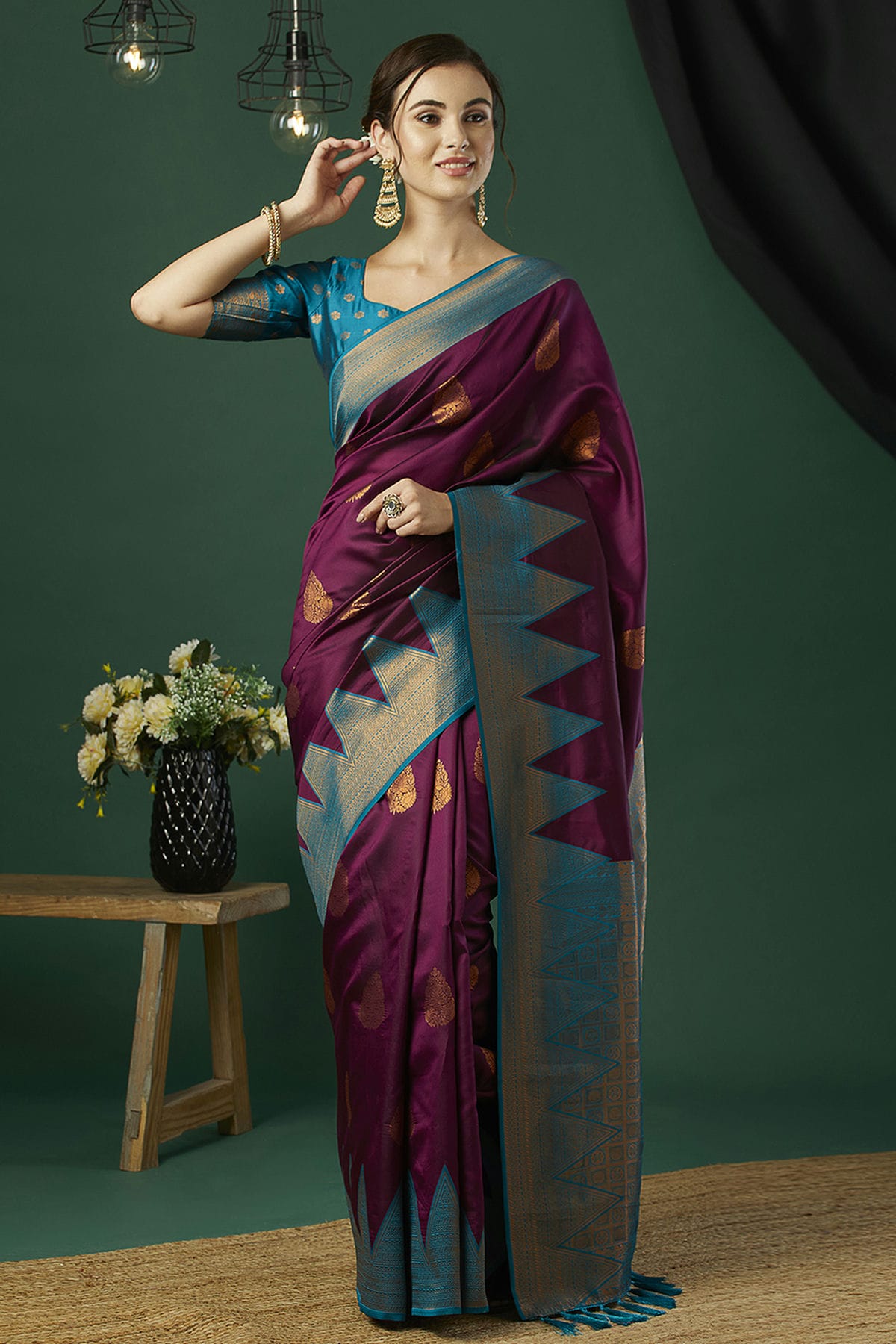 Wine Colour Banarasi Silk Traditional Saree