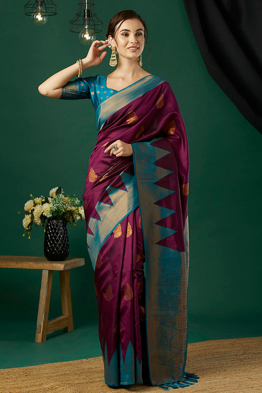 Wine Colour Banarasi Silk Traditional Saree