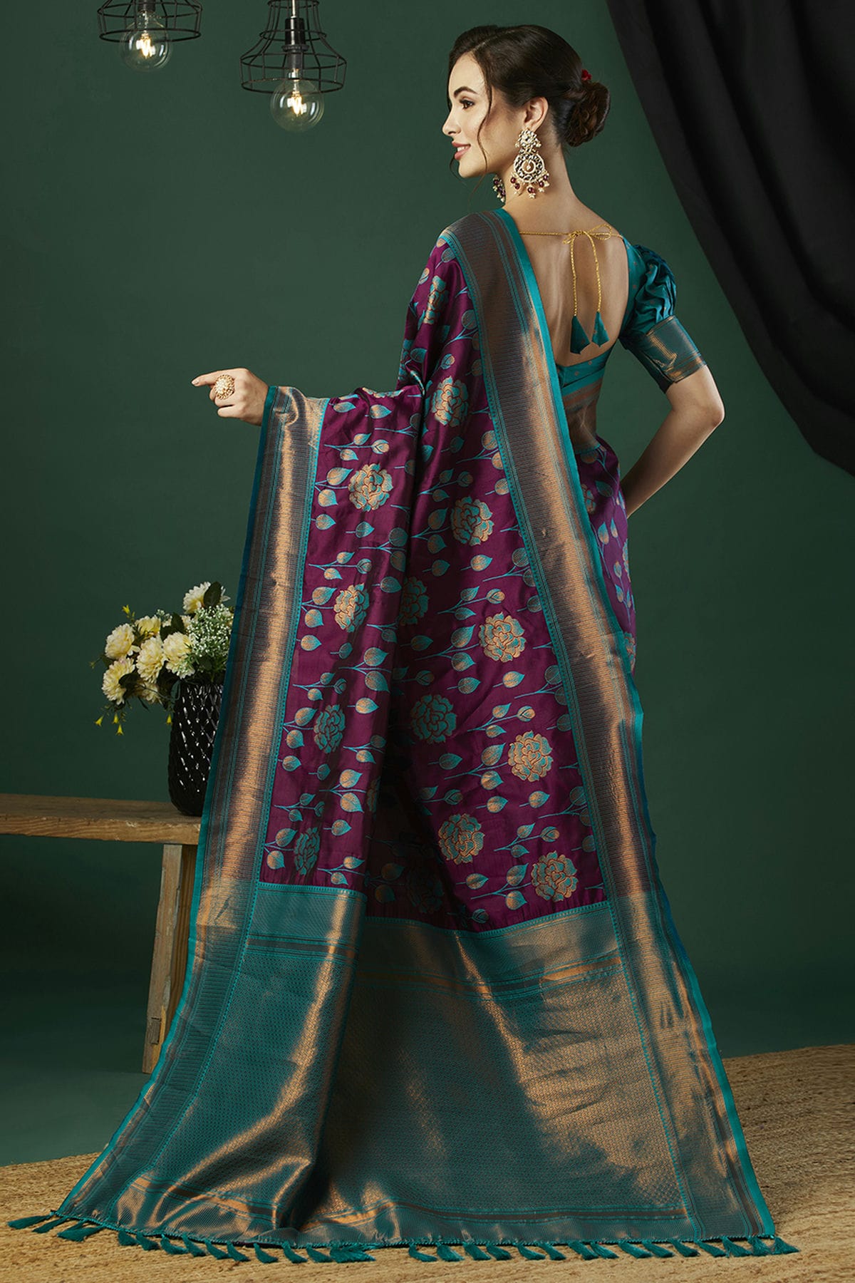 Wine Colour Banarasi Silk Traditional Saree