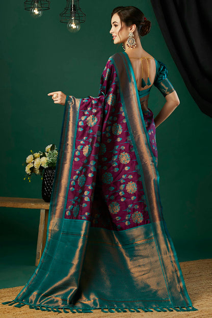 Wine Colour Banarasi Silk Traditional Saree