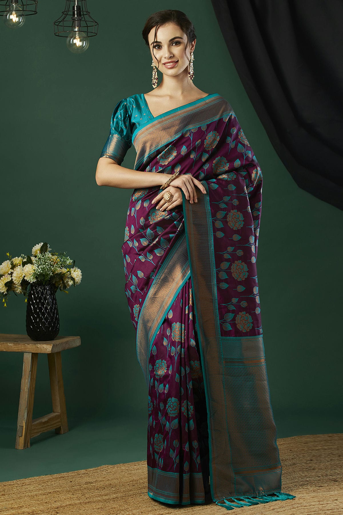 Wine Colour Banarasi Silk Traditional Saree